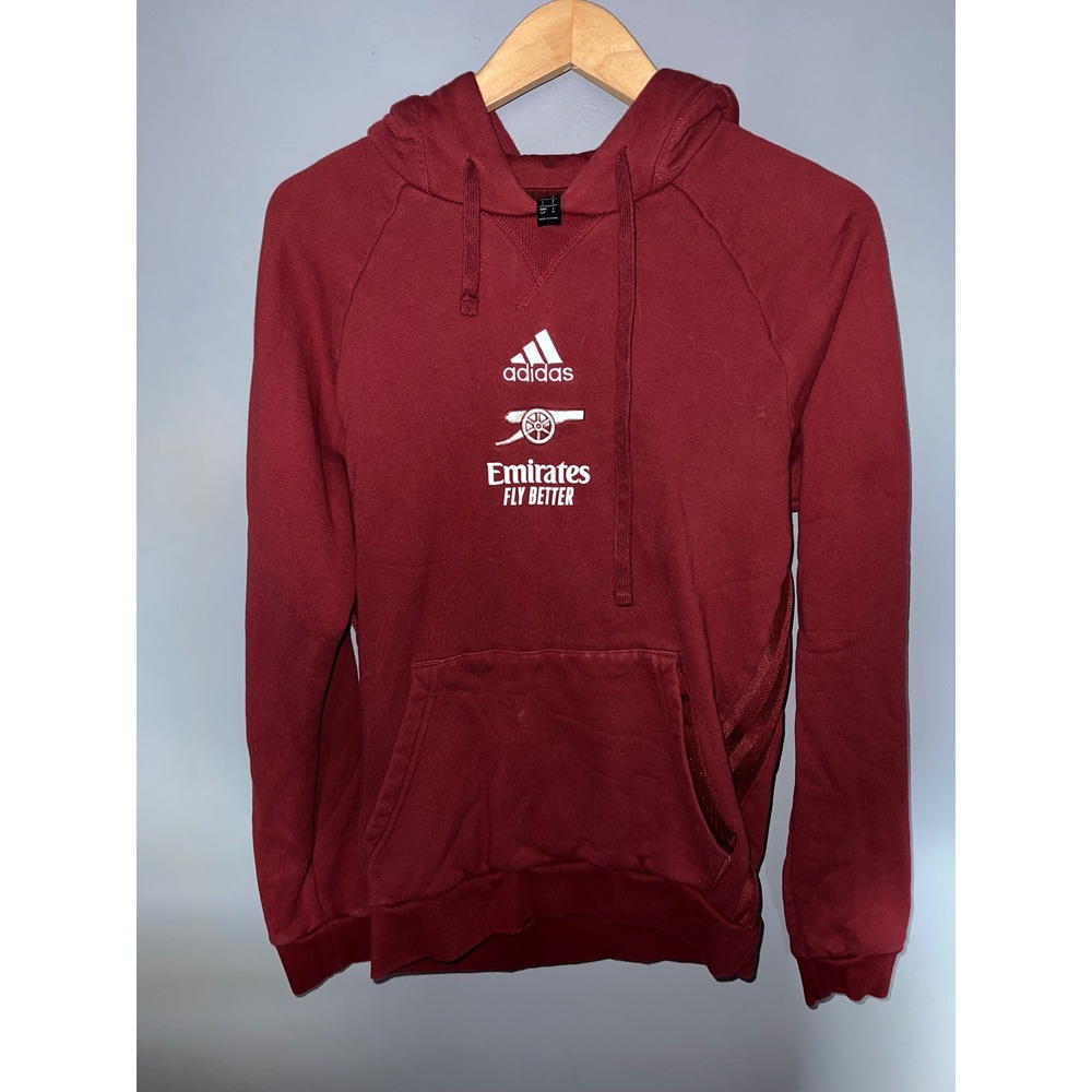 Adidas Arsenal FC Hoodie Mens Small Burgundy Red Emirates Fly Better Pullover